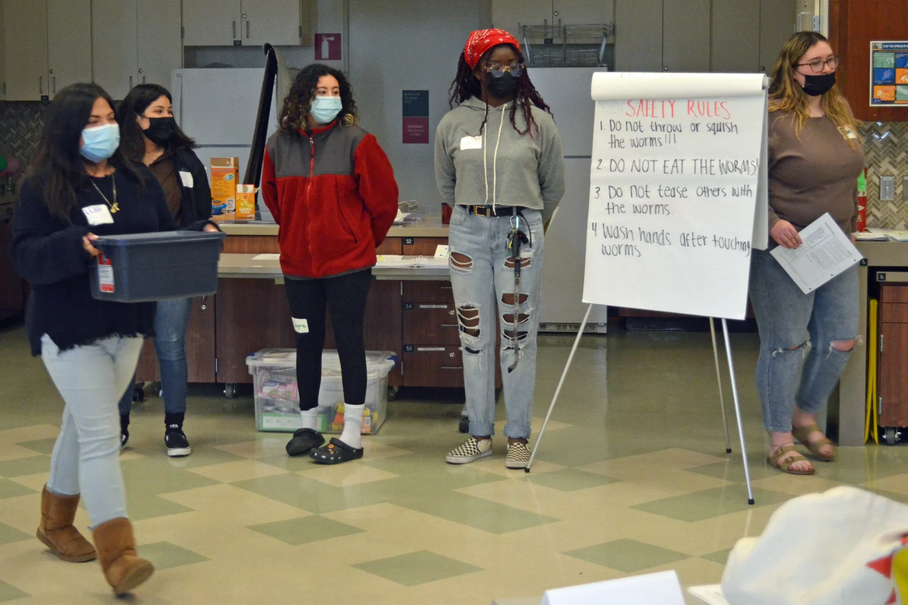 YES teen teachers at training, going over safety rules