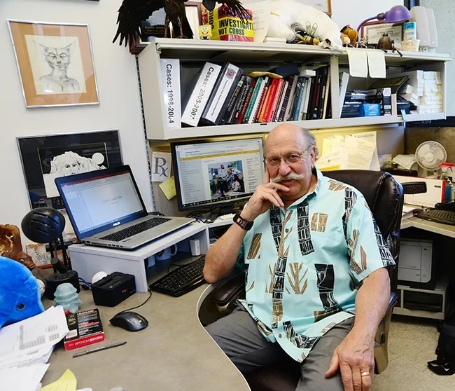 Forensic entomologist Robert "Bob" Kimsey in his Briggs Hall office. (Photo by Kathy Keatley Garvey)