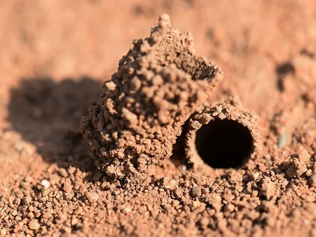 A close-up of a turret formed by a bindweed turret bee. (Photo by Rachel Vannette)