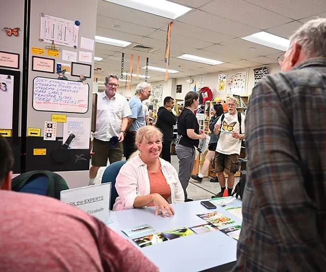 UC Davis professor Elizabeth Crone of the Department of Evolution and Ecology, formerly of Tufts University, answers questions about monarchs. (Photo by Kathy Keatley Garvey)