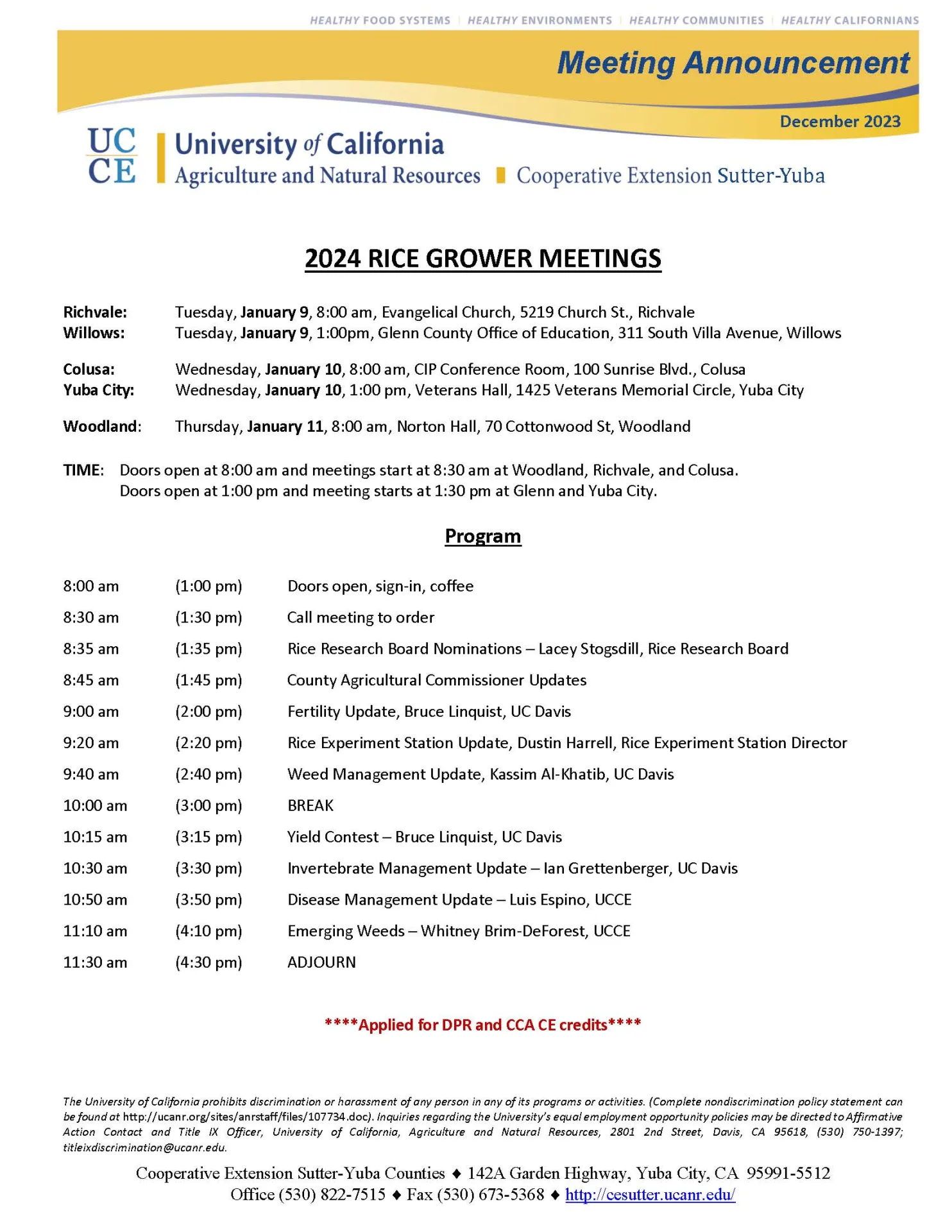 2024 Annual Rice Grower Meetings