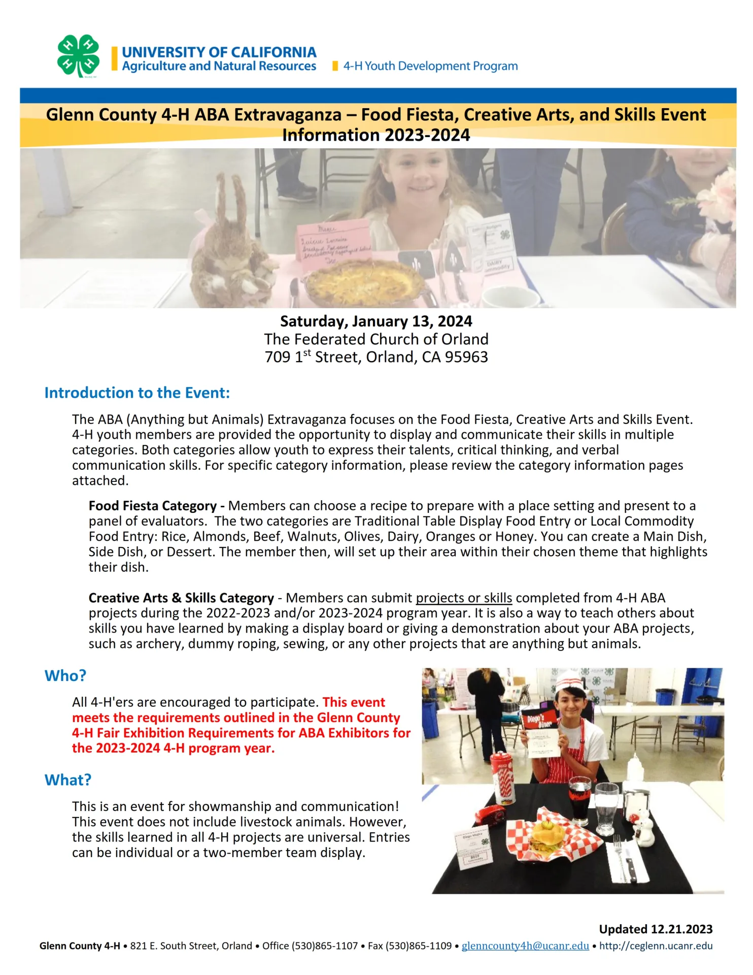 Food Fiesta Creative Arts and Skills Event Information Sheet 2023-2024
