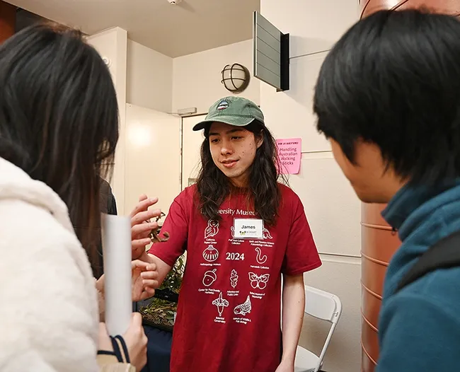 "Want to hold a stick insect?" asks Bohart associate James Heydon. (Photo by Kathy Keatley Garvey)