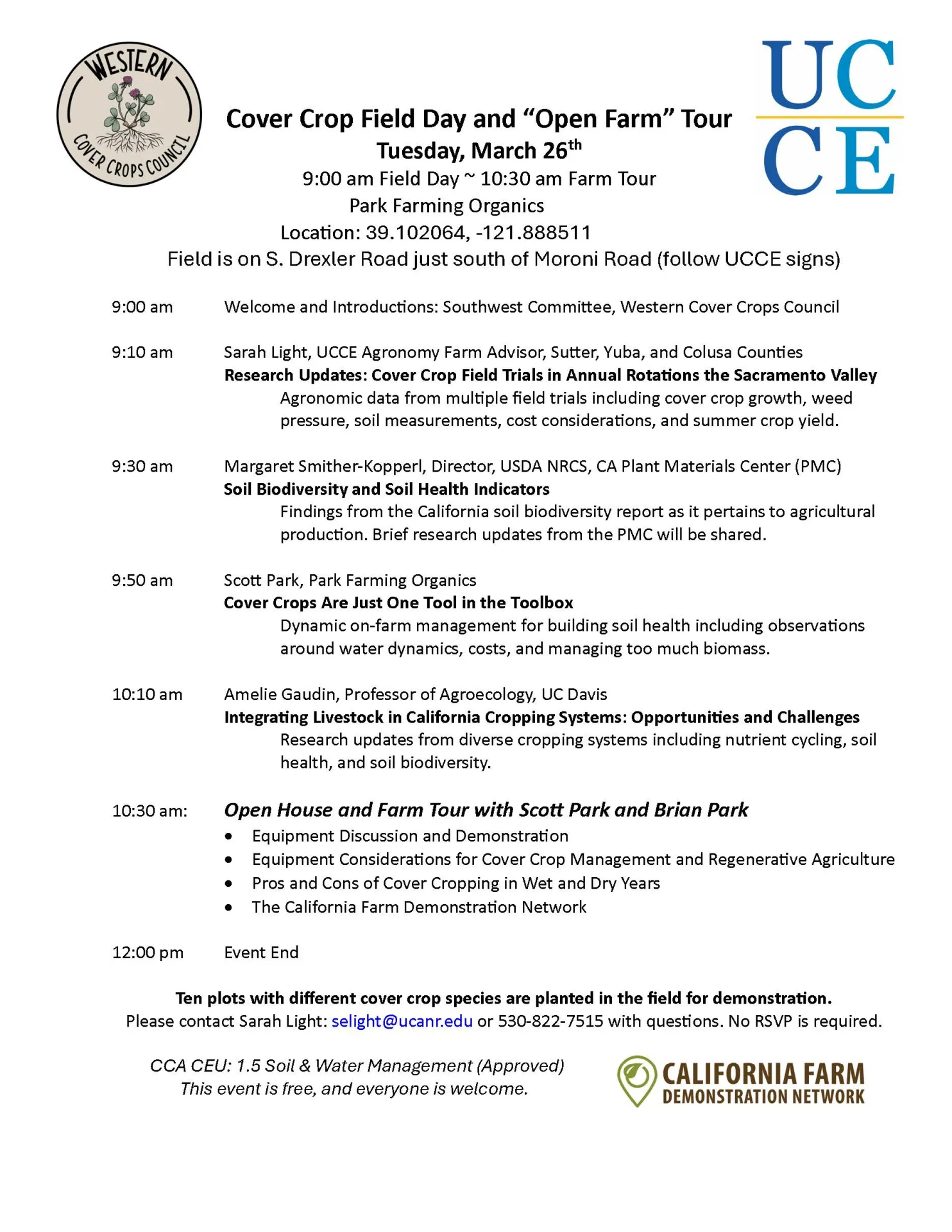 March2024 Cover Crop Field Day and Open Farm Agenda
