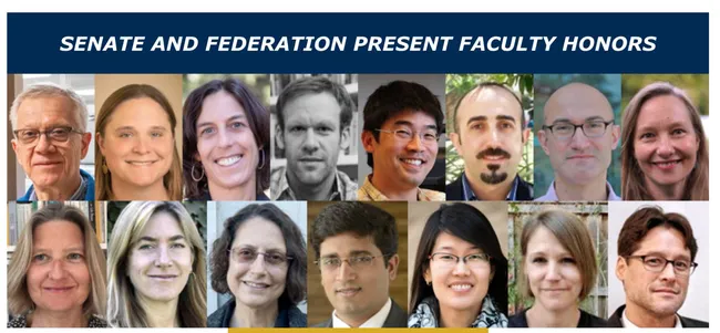 Recipients of the 2024 Academic Senate and Federation Awards include UC Davis Distinguished Professor Walter Leal (top row, far left) and Professor Louie Yang (top row, fifth from left.)(Collage courtesy of UC Davis Dateline)
