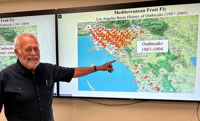 UC Davis distinguished professor James R. Carey presented a seminar on "California's Fruit Fly Invasion: A 70-Year Struggle Nears Critical Mass" on June 3 in Briggs Hall, UC Davis campus, and on Zoom. (Photo by UC Davis distinguished professor Walter Leal)