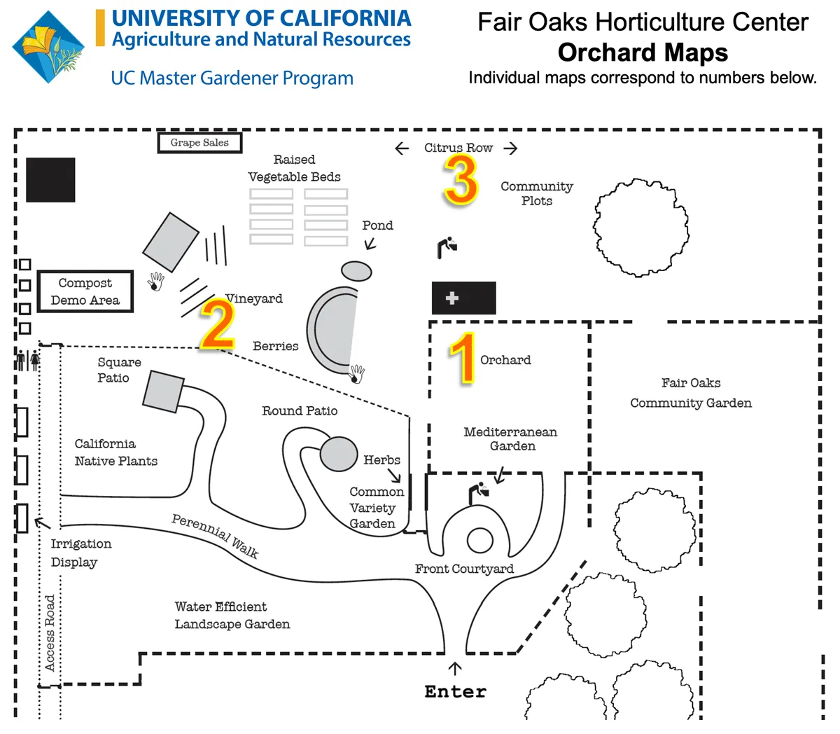 Where to find Fruit Trees in the Horticulture Center<br>(click to enlarge)
