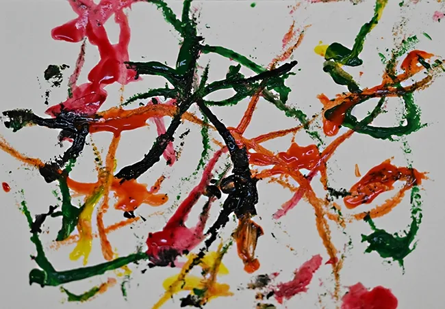 Colorful maggot art, signed by "Liv." (Photo by Kathy Keatley Garvey)