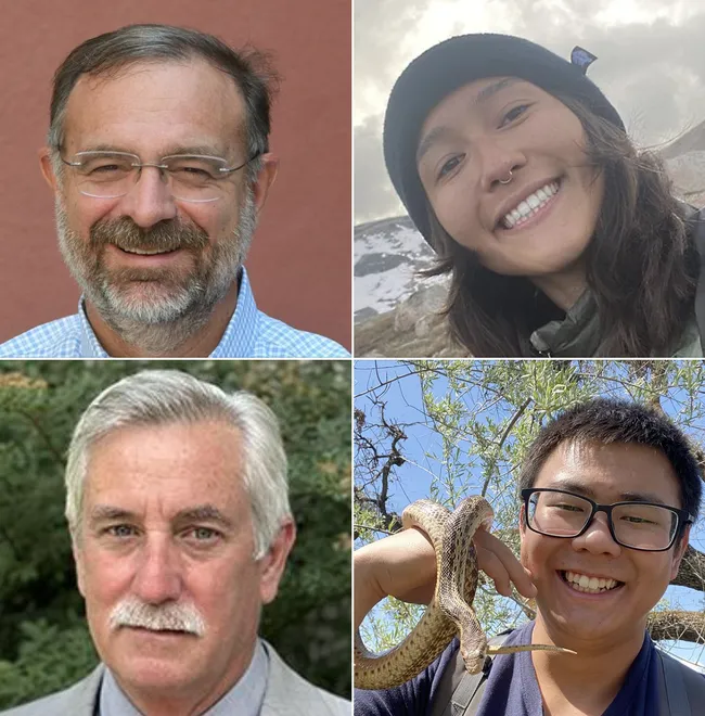Award recipients include (top row) Professor Jason Bond and doctoral candidate Mia Lippey and (bottom row) Professor Douglas Walsh of Washington State University, a UC Davis doctoral alumnus; and UC Davis undergraduate student Kaitai Liu.