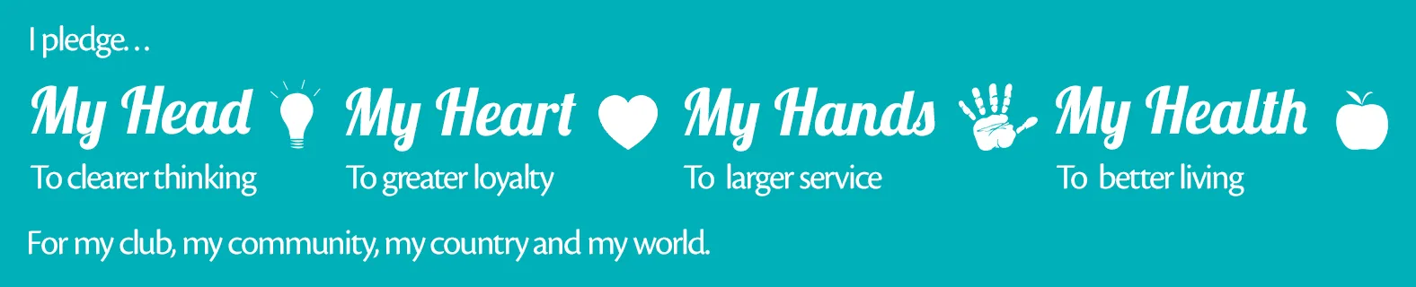 4-H Pledge graphic. Head, heart, hands, health.