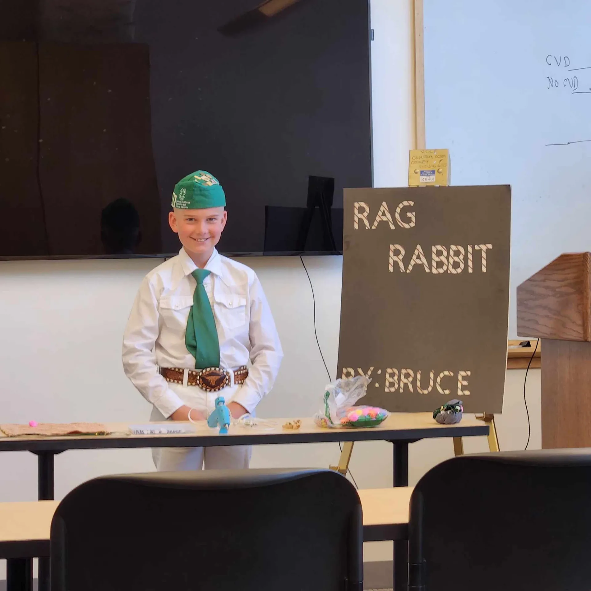 Youth standing in front of room with a display board