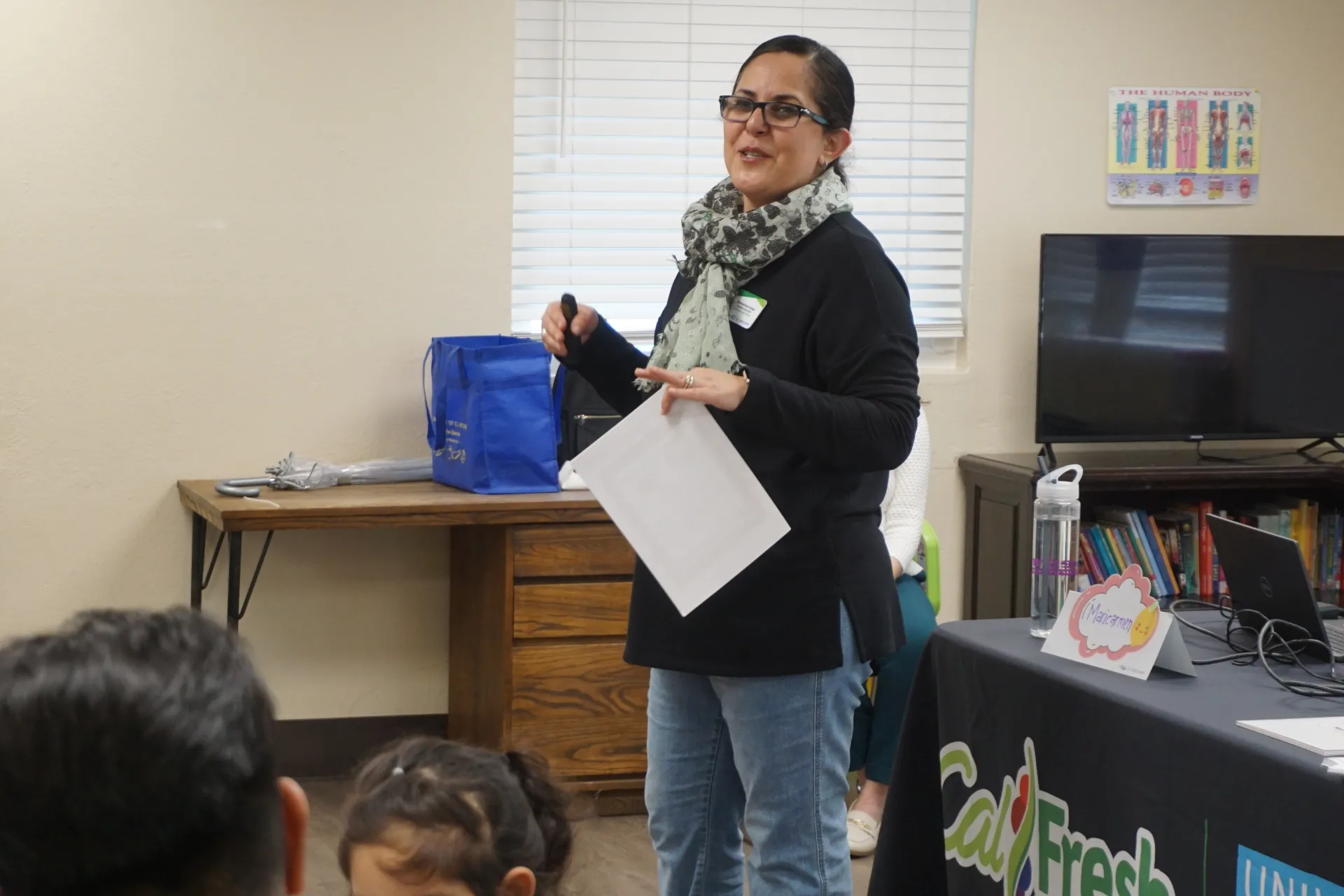 CalFresh Healthy Living, UCCE educator Maricarmen Anaya leads a class at the St. Mary's family lodge