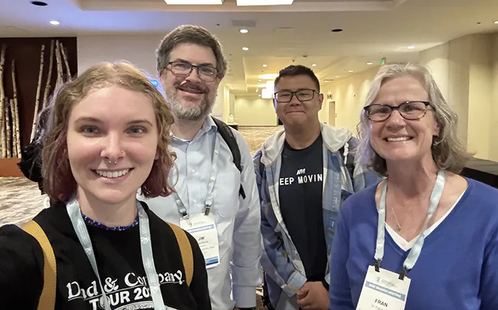 The Bond lab: From left, Em Jochim, Jim Starrett and Kaitai Liu and associate, Professor Fran Keller of Folsom Lake College. 