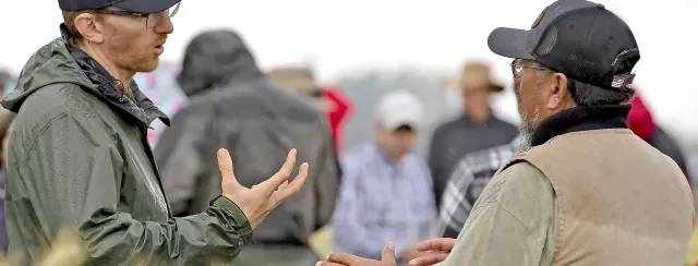 Employees having a conversation.