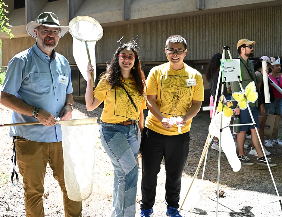 Professor Jason Bond, director of the Bohart Museum of Entomology, with doctoral student CC Edwards and senior entomology major Kaitai Liu.