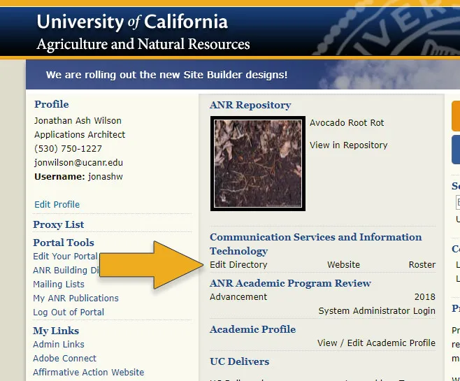 UC ANR Portal Edit Personal Directory 