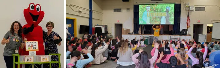 Forest Park Elementary’s school assembly with the FUSD Recycling Coordinator, School Principal, and StopWaste’s mascot Wiggle E. Worm September 2022. Cabrillo Elementary’s kickoff assembly with the EcoHero Show May 2023.