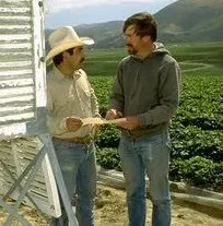 Asesor agrícola con agricultor en el campo