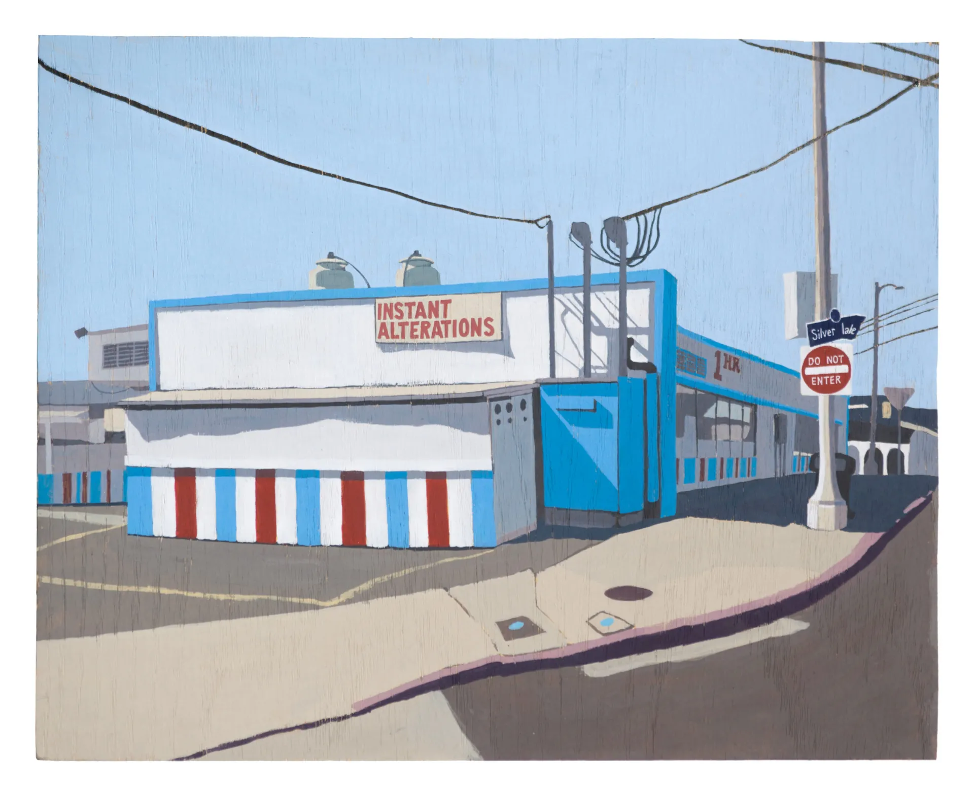 A painting by Diana Kohne of a street corner in Los Angeles.