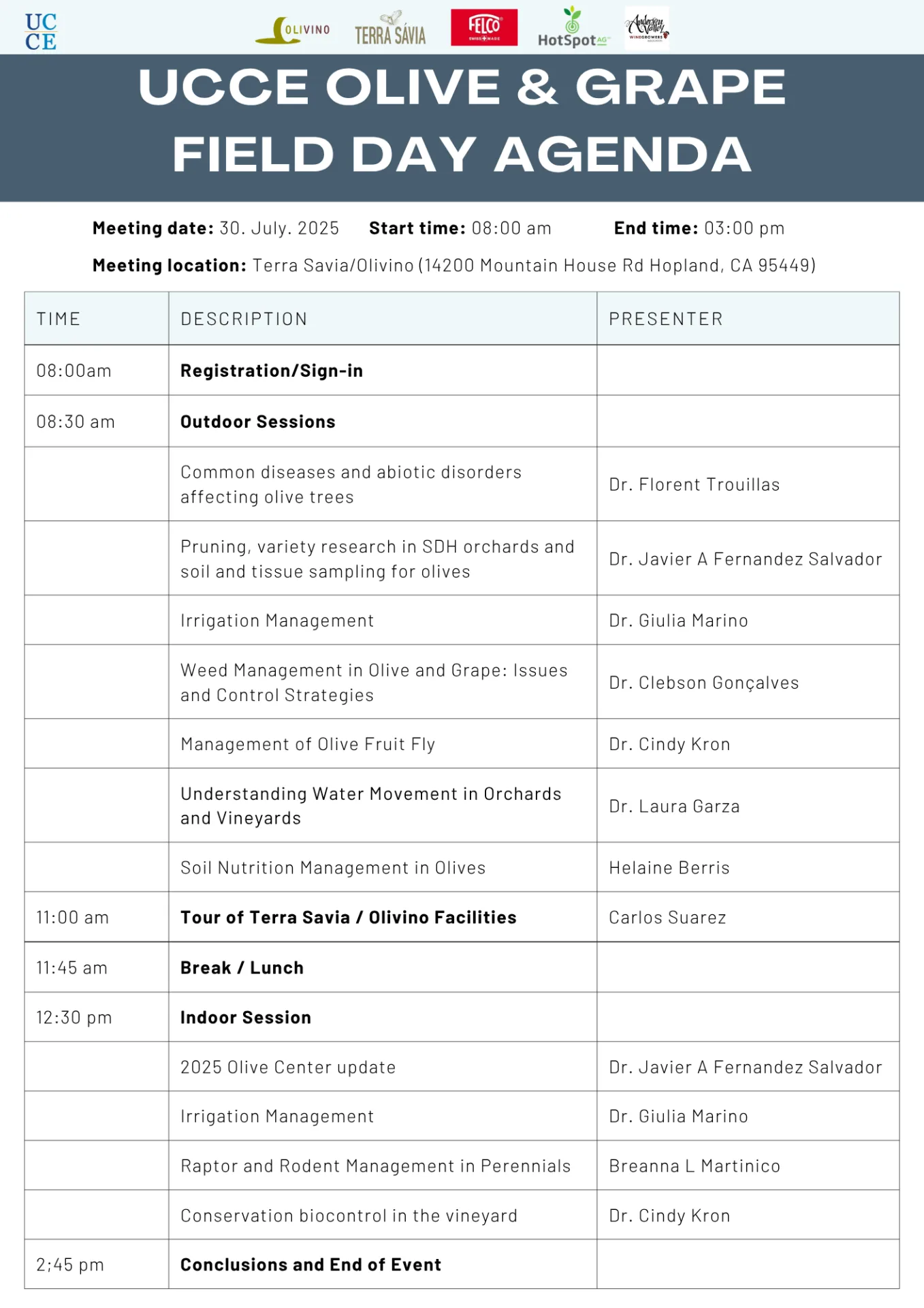 UCCE Olive & Grape FIeld Day Agenda