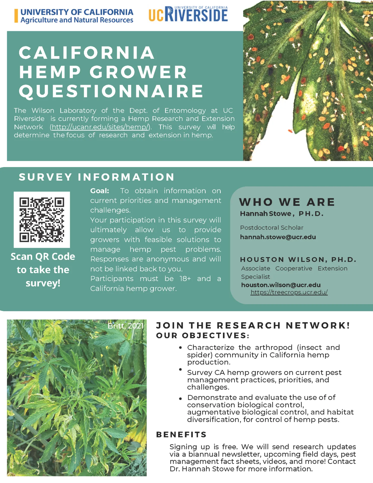 image of flyer with summary of the hemp agroecology network along with links and qr code