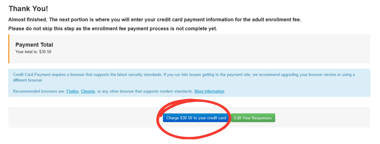 Example of Survey Submission to Charge Card