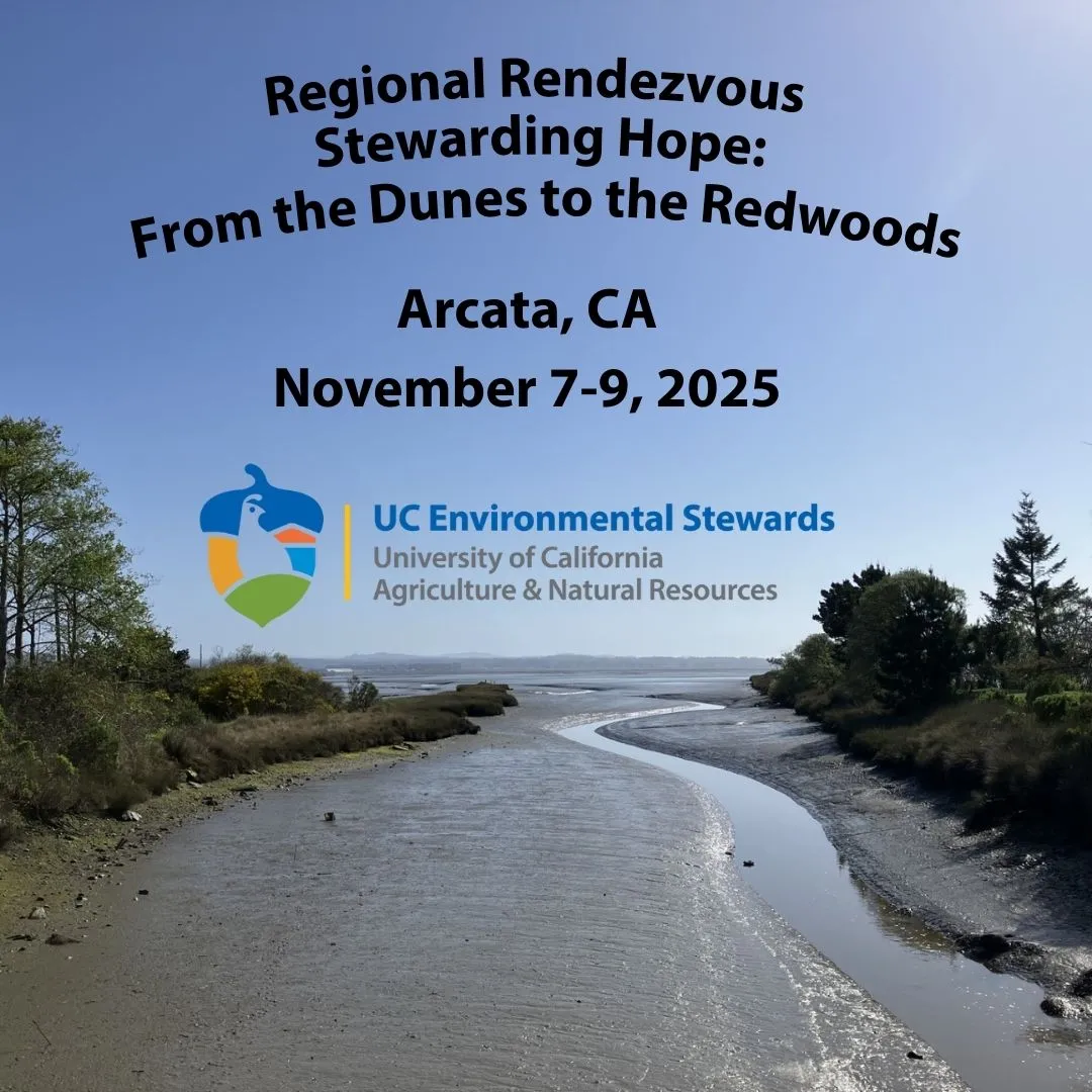 an image of the coast of california that says regional rendezvous, Stewarding hop: from the Dunes to the redwoods, Arcata, CA November 7-9, 2025