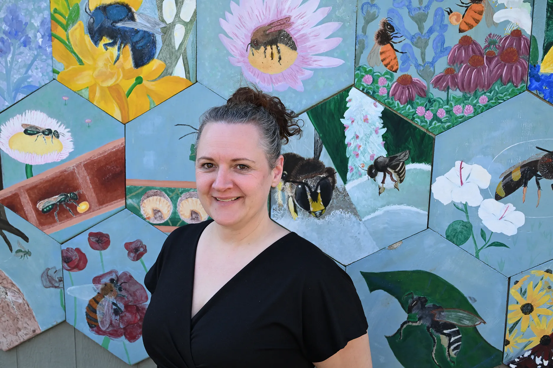 Bee scientist Elina Nino directs the UC Davis Bee Haven. (Photo by Kathy Keatley Garvey)