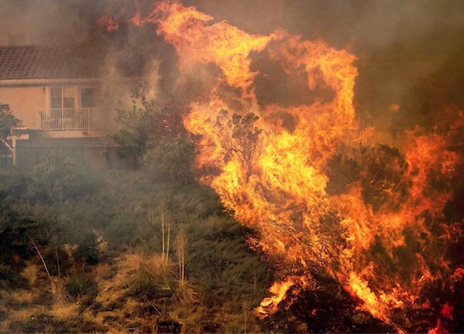 fire at a hillside home