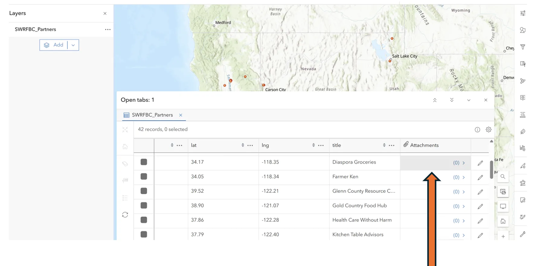 Arrow showing empty row to add photos
