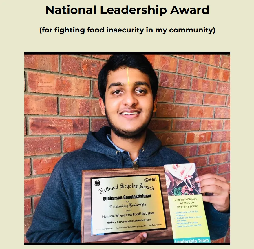 National Leadership Award from 4-H and ESRI held by Sudy