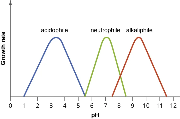 Approximate pH ranges for the growth 