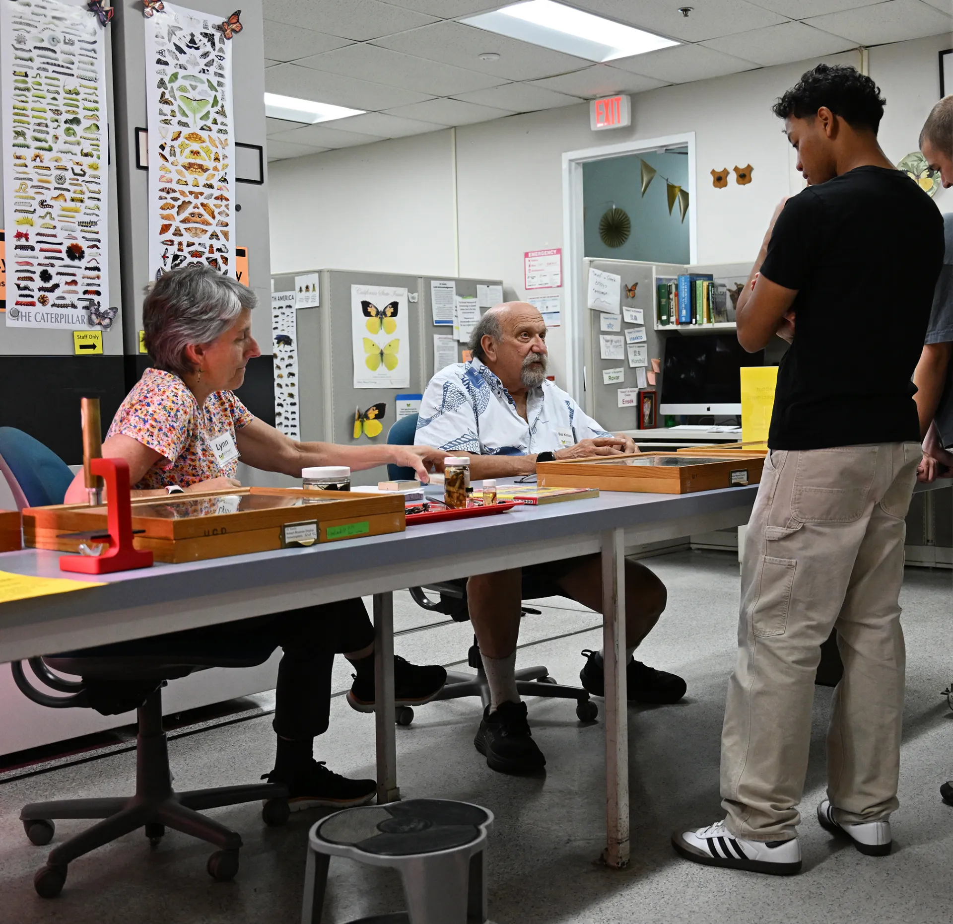 UC Davis entomologists Lynn and Robert "Bob" Kimsey answering questions at the Bohart Museum of Entomology open house on Oct. 5. (Photo by Kathy Keatley Garvey