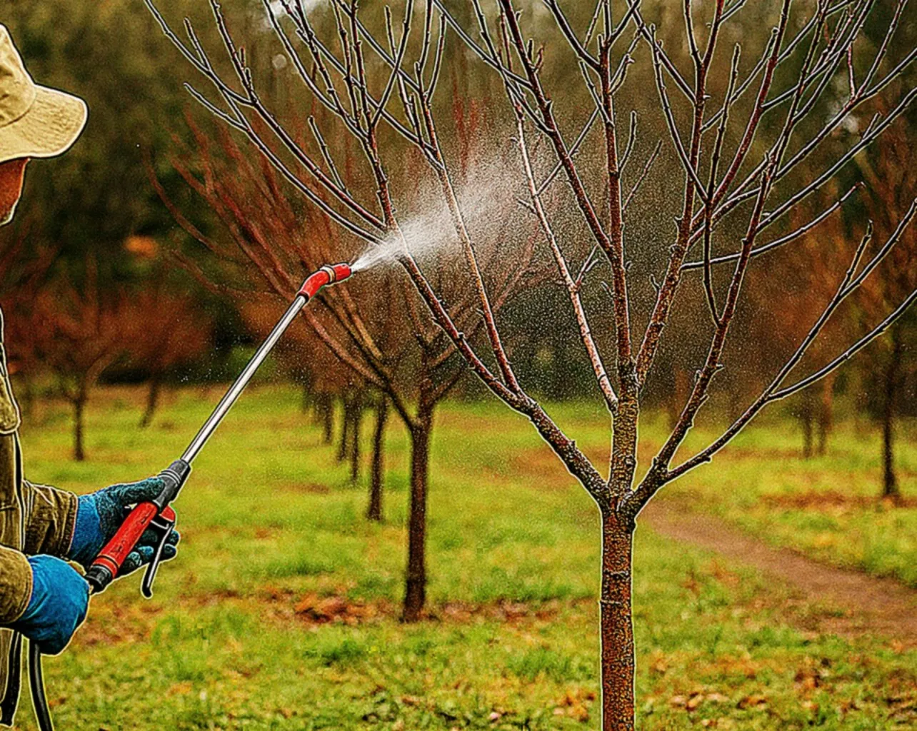 Dormant spraying of fruit trees