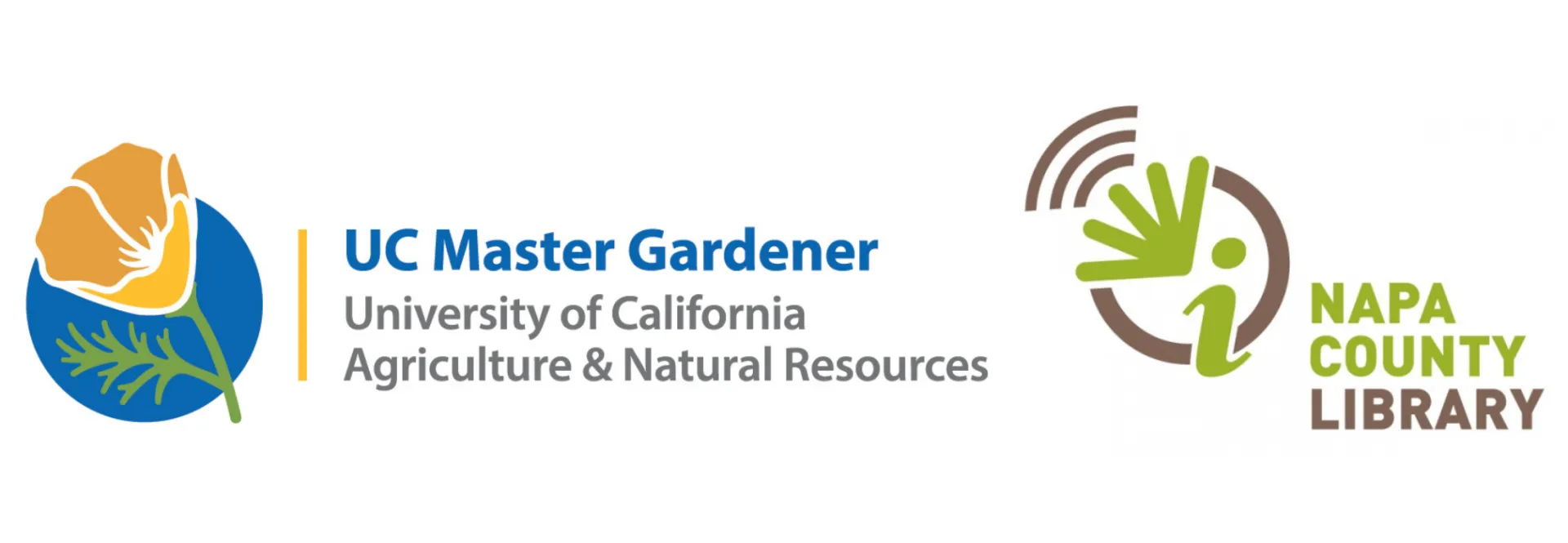 UC Master Gardener logo, poppy and Napa County Library logo