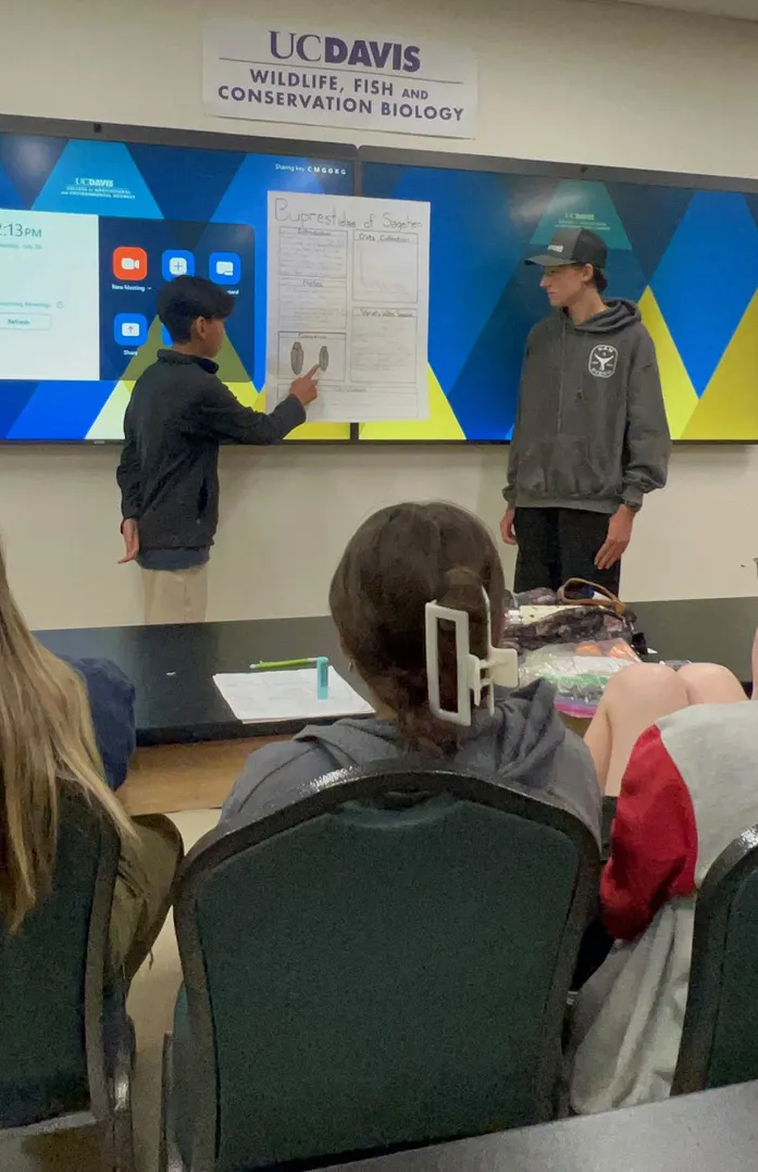 Connor Hsu (left) and Cole Kramer delivering their beetle presentation.