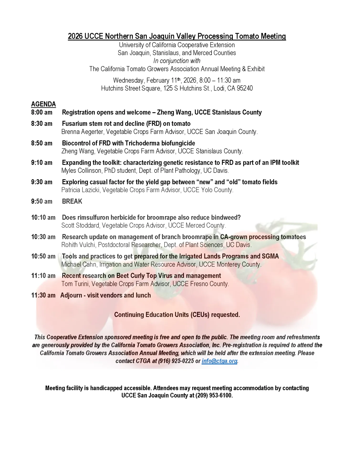 2026 UCCE Northern San Joaquin Valley Processing Tomato Meeting