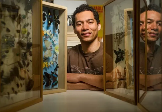 The display includes an image of Ralph, taken by Karen Higgins Sturgis, former principal photographer at UC Davis, shows him at the Bohart Museum of Entomology. 