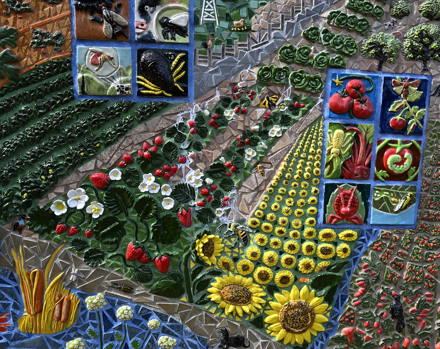 Sunflowers depicted in the mural.