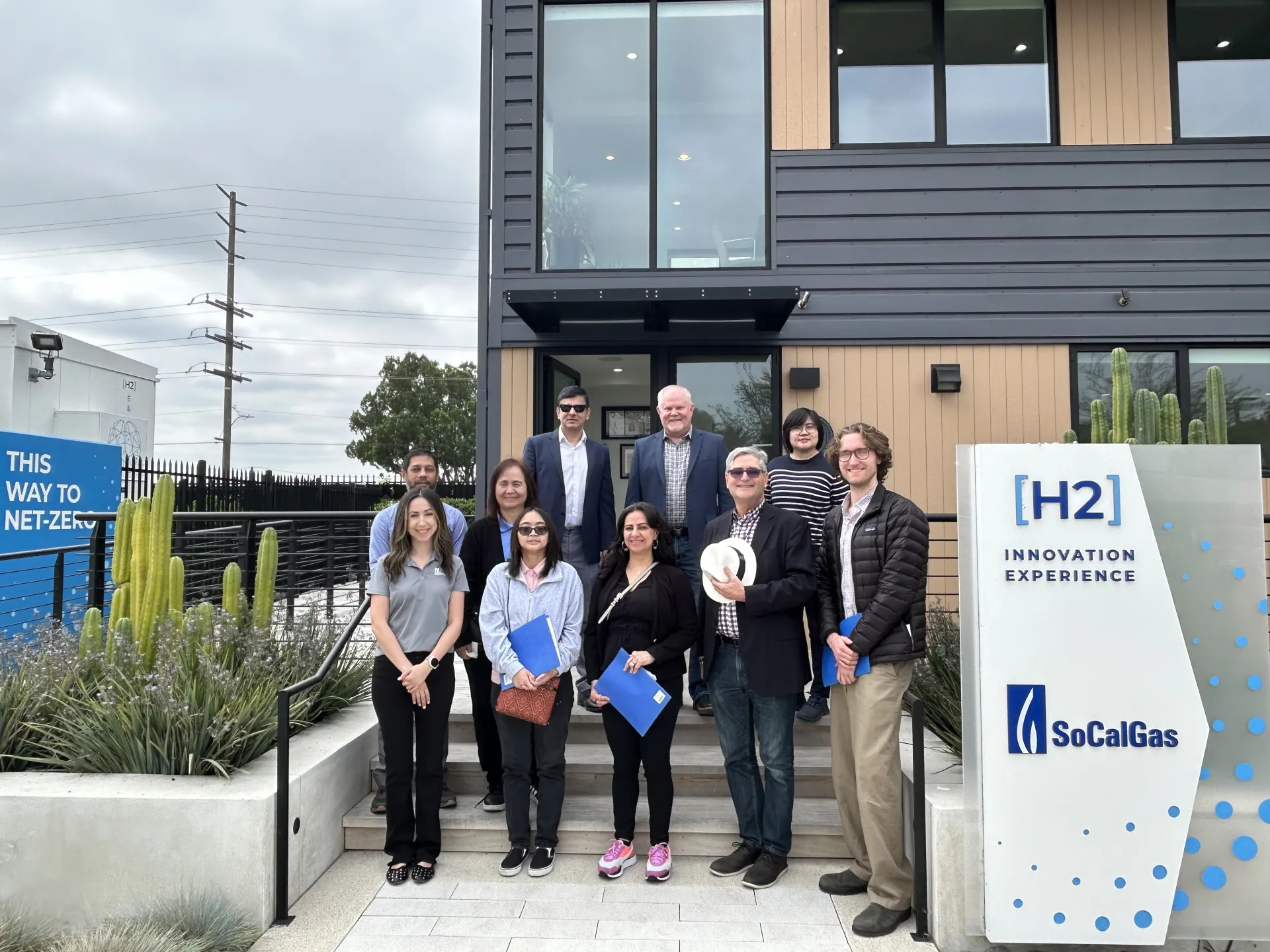 Tour group gathers in front of the SoCalGas Hydrogen Home.