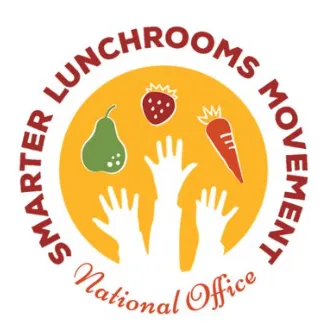 Smarter lunchrooms movement logo with hands and healthy fruits and vegetables