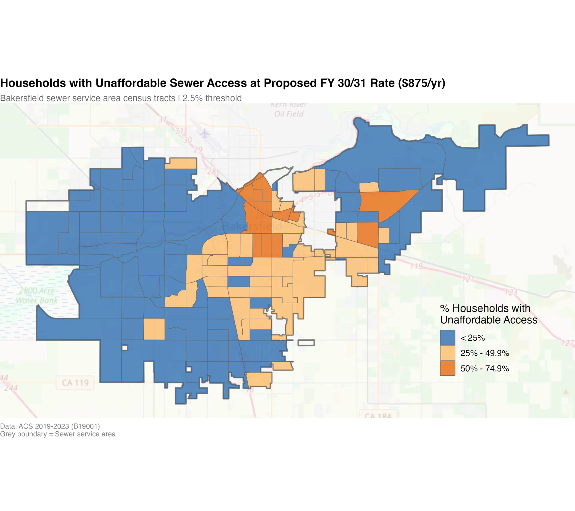 Geographic distribution of affordability impacts across the sewer service area