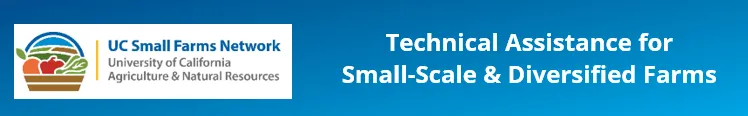 A blue banner background; Small Farms Network logo; text saying Technical Assistance for Small-Scale & Diversified Farms