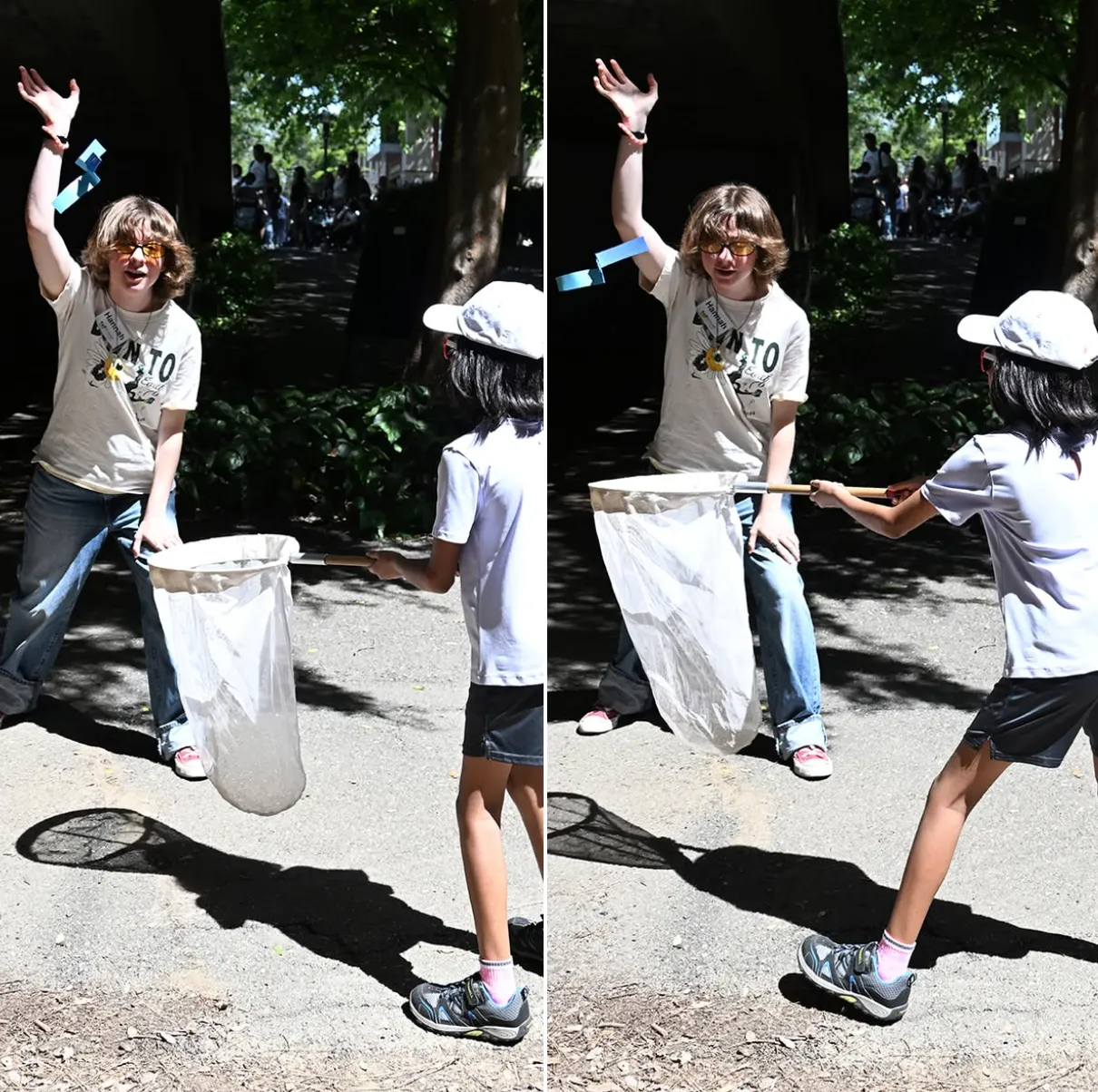 Hannah Petok tossing blue paper butterfly in the Bohart Museum of Entomology netting contest at UC Davis Picnic Day. (Photos by Kathy Keatley Garvey)