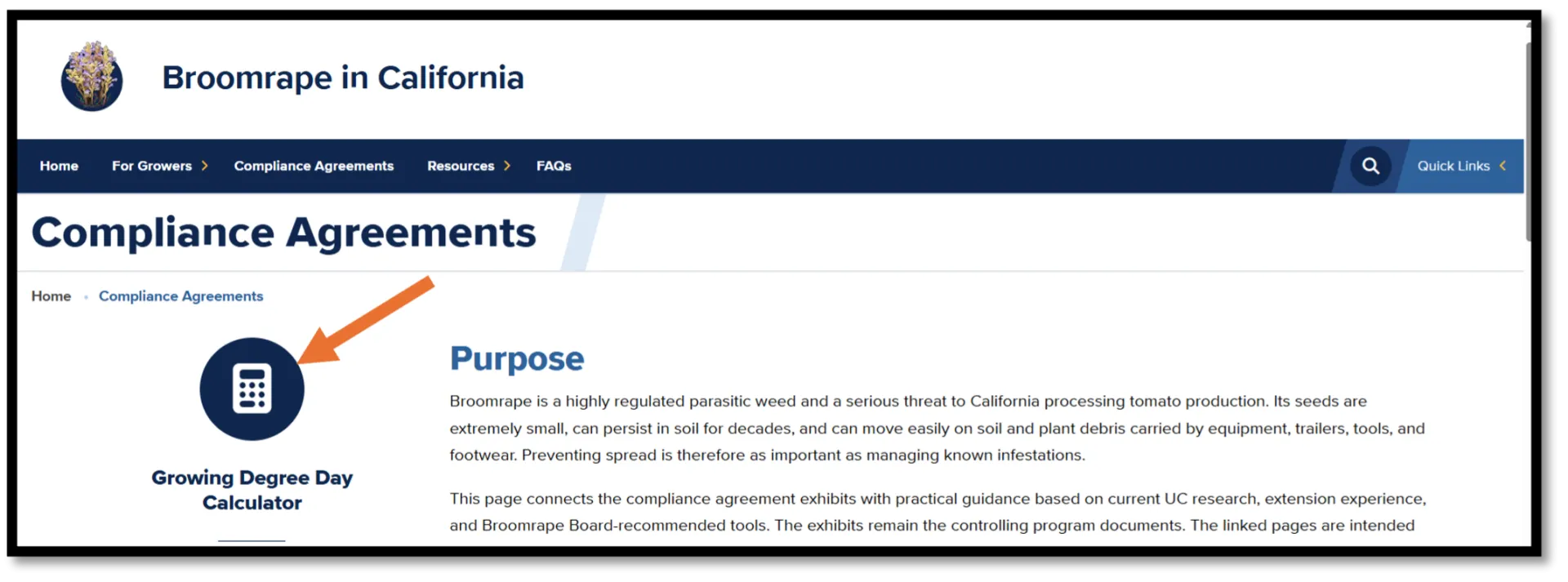 Broomrape in California website, on the compliance agreement webpage