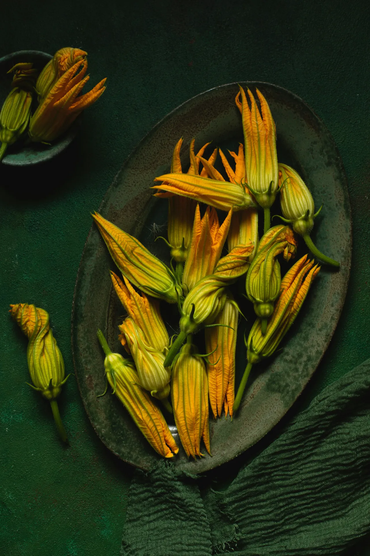 Freshly picked zucchini flowers. 