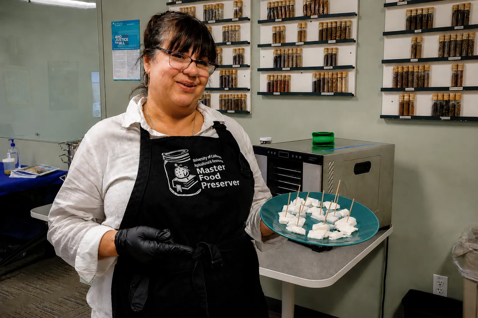 Shirley Salado with plate of fresh mozzarella