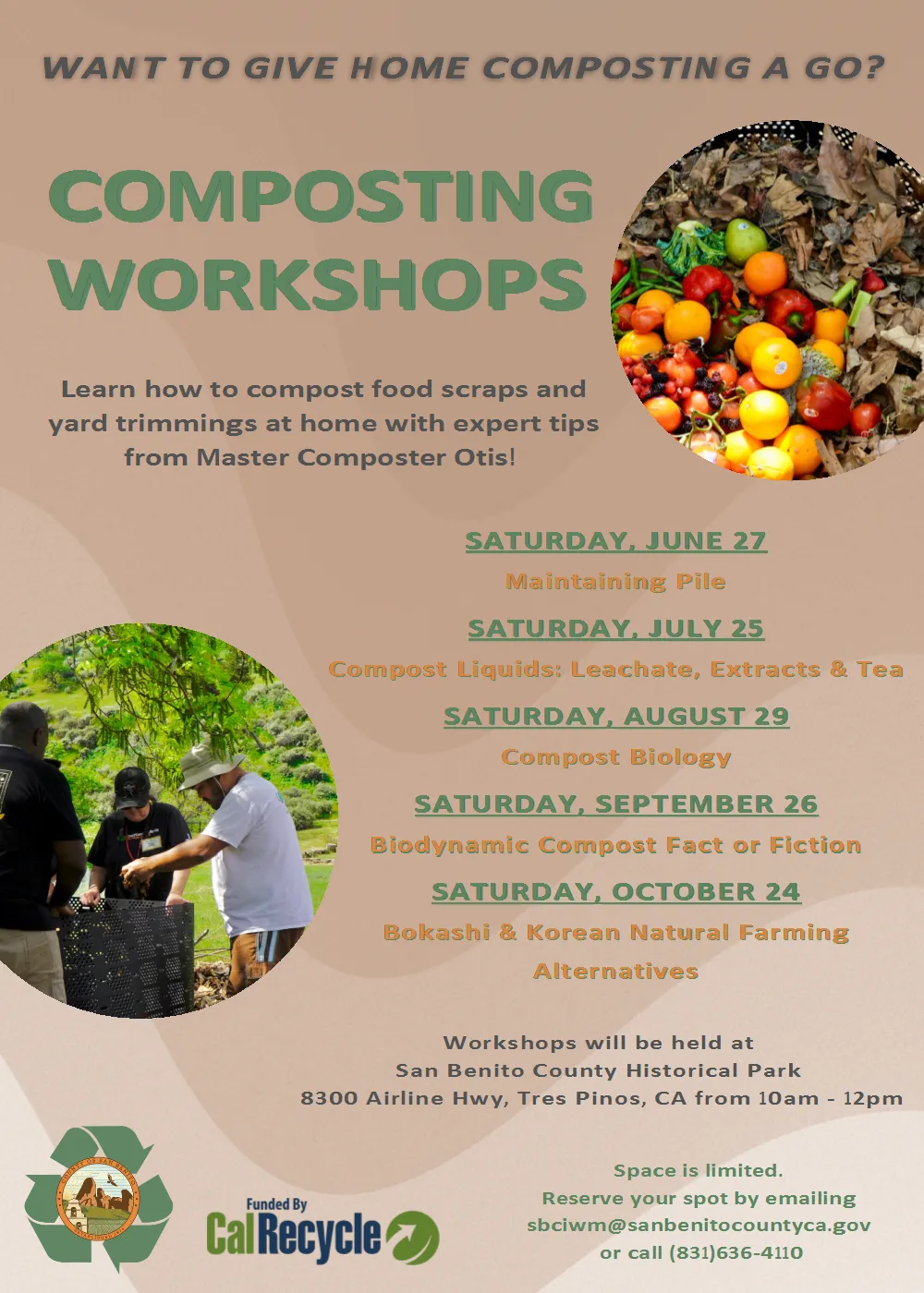 Compost workshop Series flier with dates and topics covered
