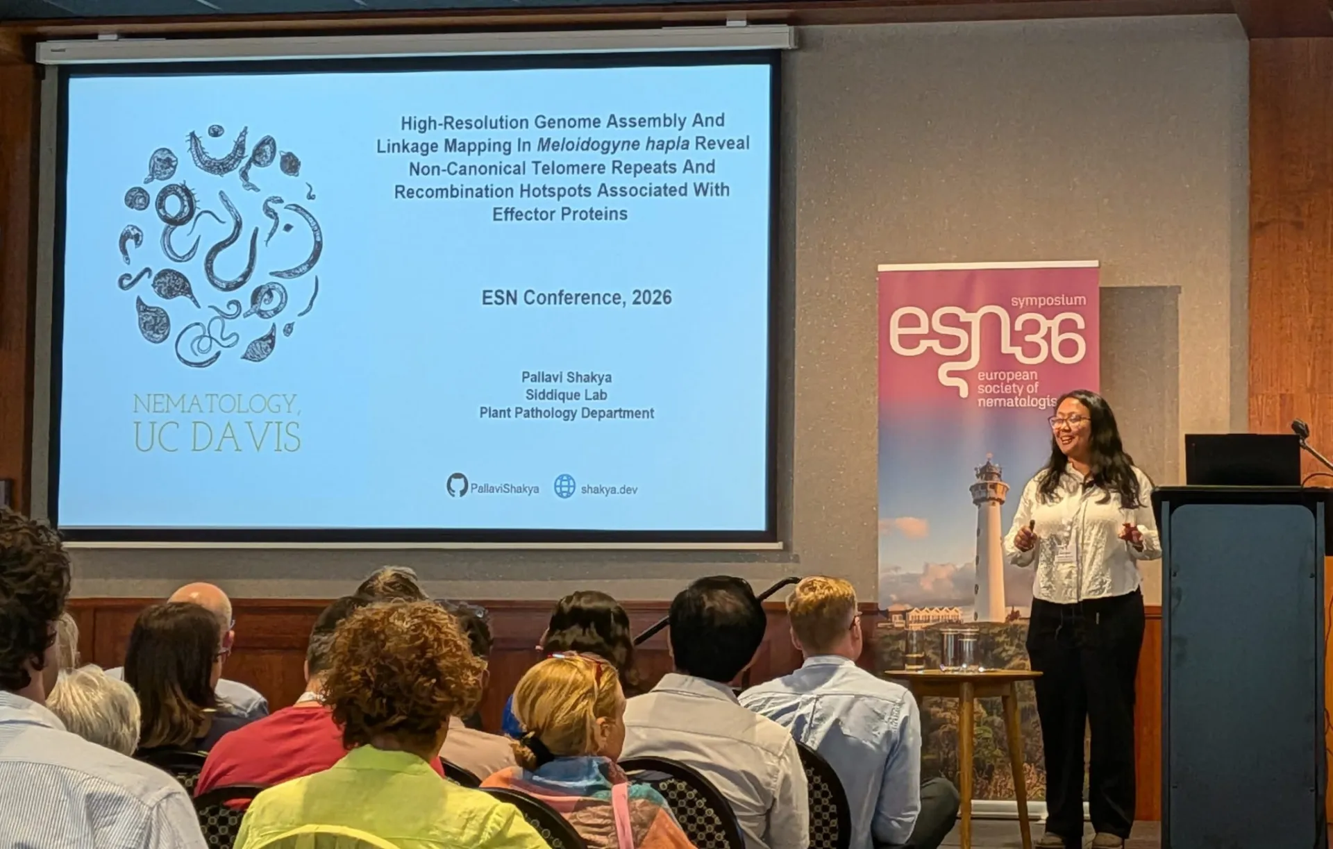This image of nematologist Pallavi Shakya was taken at the European Society of 36th Symposium of the European Society of Nematologists, held in Egmond aan Zee, The Netherlands. She won first place for “Best Student/Early Career Talk."