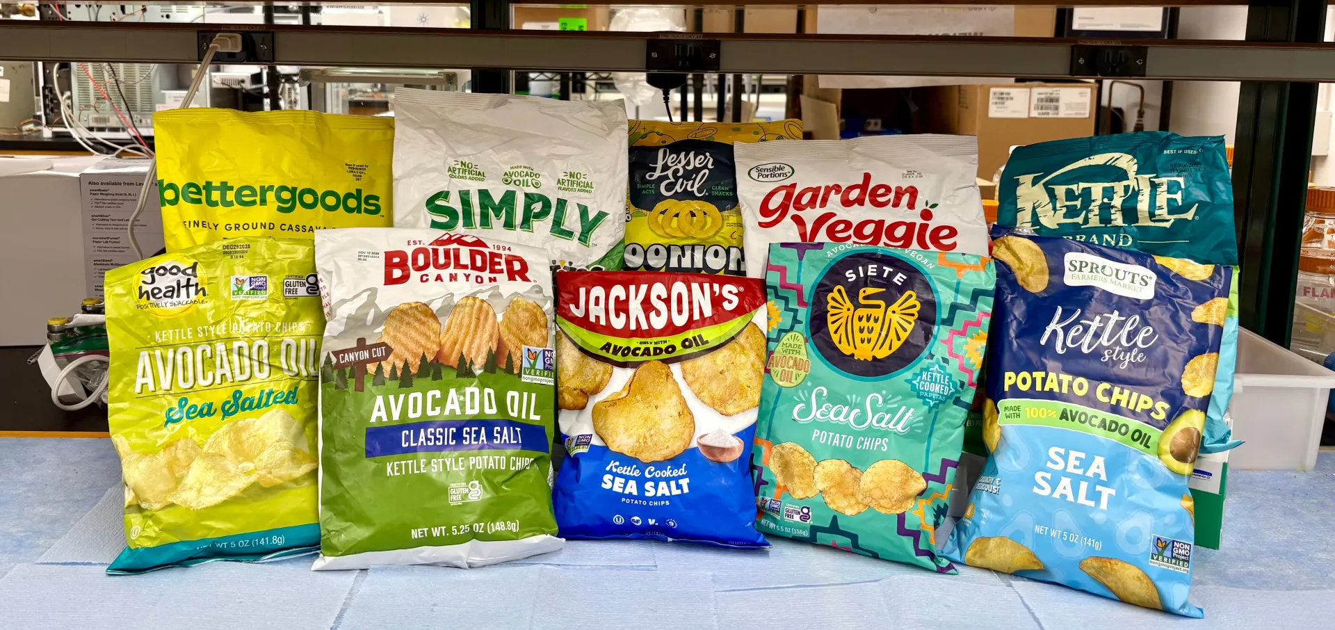 Eight bags of chips and other avocado oil-labeled products tested in the study